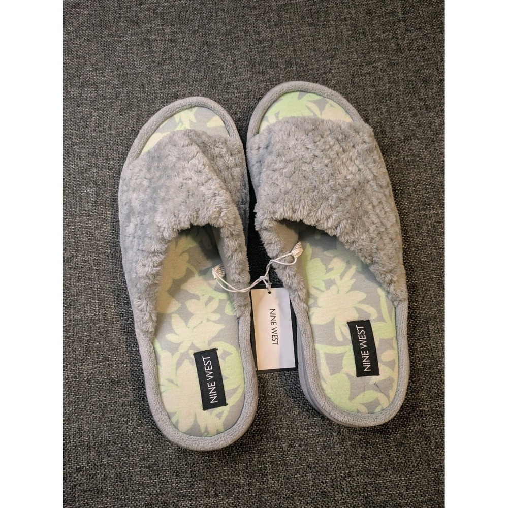 Nine West Women's Floral Gray Soft Slip-On Slippers Shoes Extra Large US 11-12